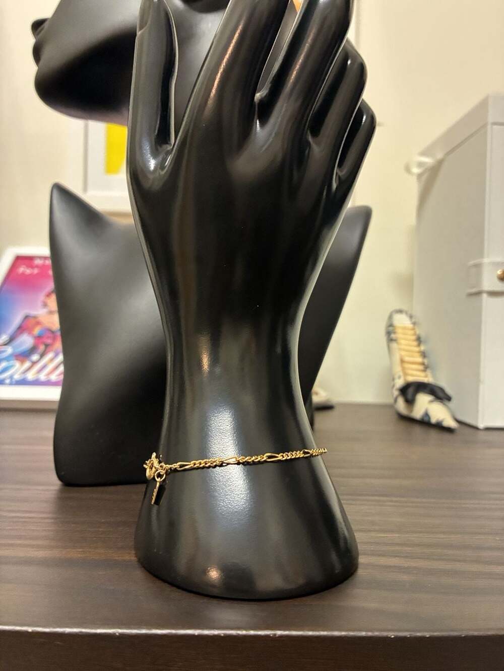 JM Gold Tone Figaro Link Chain Bracelet